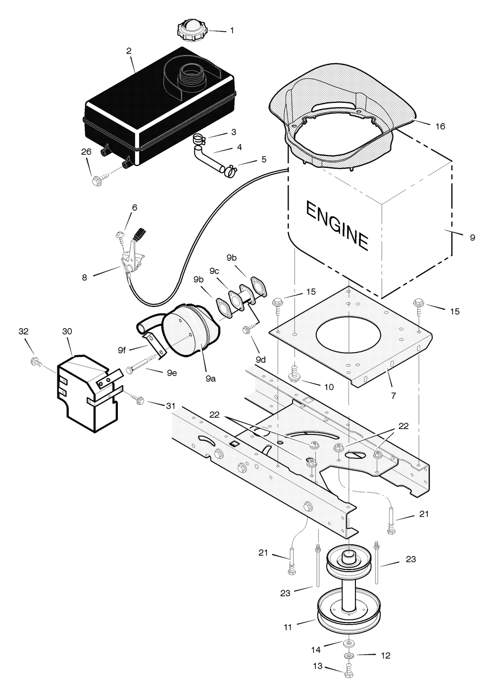 Engine Mount Diagram and Parts List for 425604X18B 2004 Briggs and Stratton Lawn Tractor